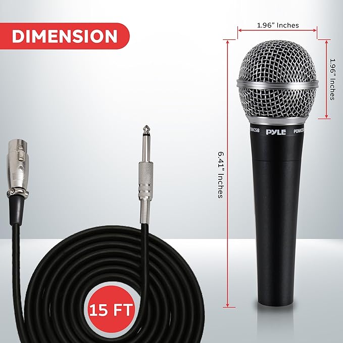 Pyle Professional Dynamic Microphone - 6-Pack Unidirectional Handheld Mic with Built-in Pop Filter High Signal Output 15 ft. XLR Audio Cable Ideal for Stage Karaoke &amp Studio Performances