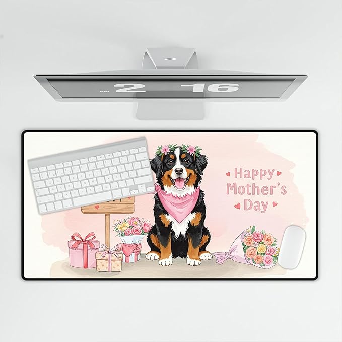 Happy Mother's Day Bernese Mountain Dog Love Dog Mom Heart Flower Desk Mat Full Keyboard Mouse Pad Berner Lover Gifts Large Mousepad 12004