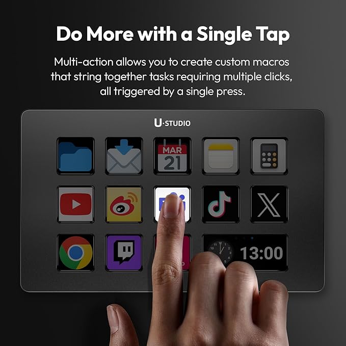 ULANZI D200 U-Studio Macro Keyboard Stream Controller 14 LCD Keys 13 Customizable Macro Keys Deck to Control Apps and Software Trigger Actions in OBS Twitch YouTube and more for Mac/PC