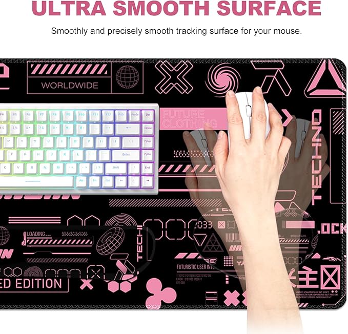 Large Mouse pad for Desk Computer Desk Mat XXL Keyboard Mousepad with Wrist Rest Easy Typing &ampPain Relief Ergonomic Memory Foam Wrist SupportPink Future 2033