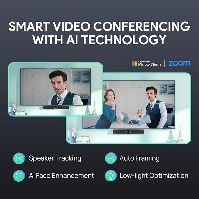 Yealink UVC40-BYOD 4K 60FPS USB Video Conference Camera Teams Zoom Certified 133° Wide Angle Webcam with 8 Microphones and Speakers Audio and Video Conferencing System for Small Huddle Rooms USB-C