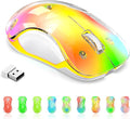 memzuoix 2.4G Wireless Mouse with Customizable Cover &amp 9-Color LED - Rechargeable Ergonomic 1400 DPI 5 Buttons USB Receiver for PC/Mac - Yellow