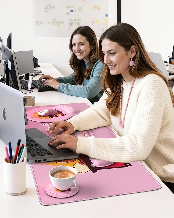 HAOCOO Funny Mouse Pad with Wrist Rest Ergonomic Mouse Pad with Wrist Support 4-in-1 Cute Desk Mat Set Keyboard Wrist Rest Office Desk Accessories