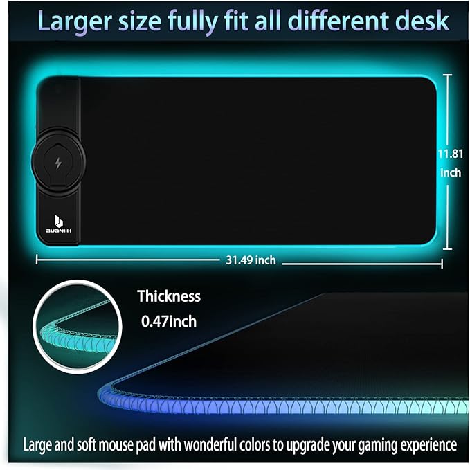 Gaming Mouse Pad Wireless Charging 15W Fast Extended Large Size 10 Lighting Modes Office &amp Gaming 31.5X11.8 (Galaxy)