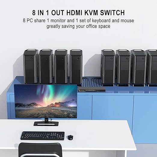 JideTech 8-Port HDMI KVM Switch 4K@60Hz with USB 3.0 Hub Audio Support Keyboard &amp Mouse Hotkey Remote Control Rack Mount 1U for Windows/Mac/Linux