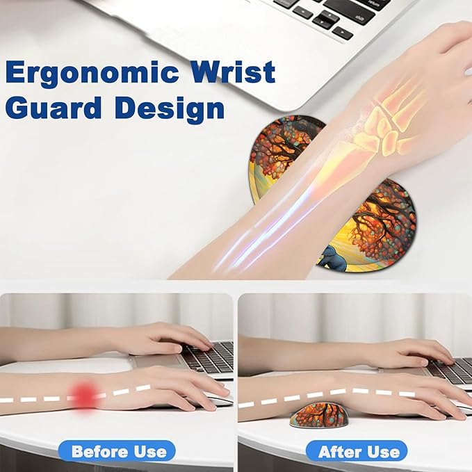 Large Mouse Pad + Keyboard Wrist Rest Set Extended Gaming Mousepad (31.5X11.8 inch) with Non-Slip Rubber Ergonomics Memory Foam Mouse Wrist Rest Support Colorful Tree of Life + Elephant Desk Pad