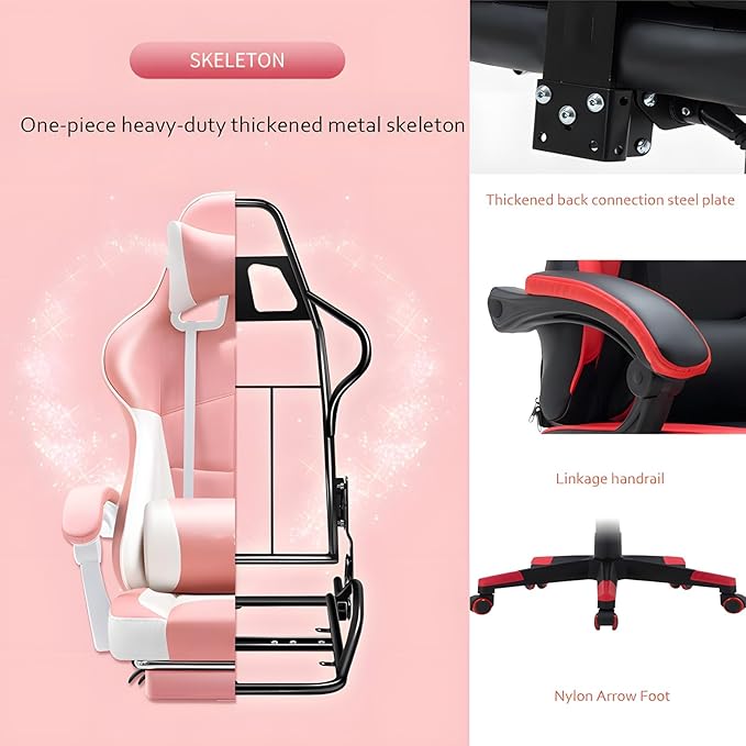 Ergonomic Video Game ChairsPu Leather Video Game Chairs For Adults 360°Swivel Adjustable Office Chair Gamer ChairWith Footrest Comfortable Game Lumbar Headrest Backrest RecliningGreen+white