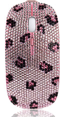 SA@ Pink Bling Crystal Rhinestone Wireless Mouse Sparkly Computer Mouse with USB Receiver for Girls Bedazzled Leopard Mice for Notebook PC Laptop MacBook (Pink)