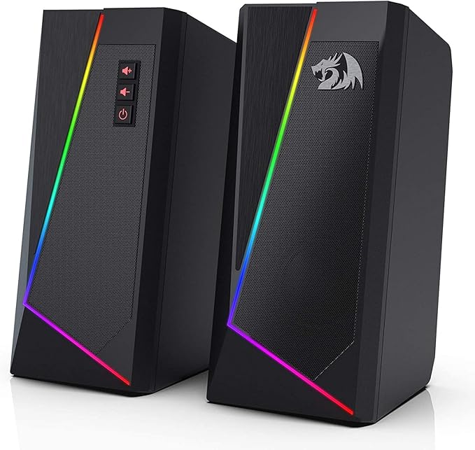 Redragon GS520 RGB Desktop Speakers 2.0 Channel PC Computer Stereo Speaker with 6 Colorful LED Modes Enhanced Sound and Easy-Access Volume Control USB Powered w/ 3.5mm Cable