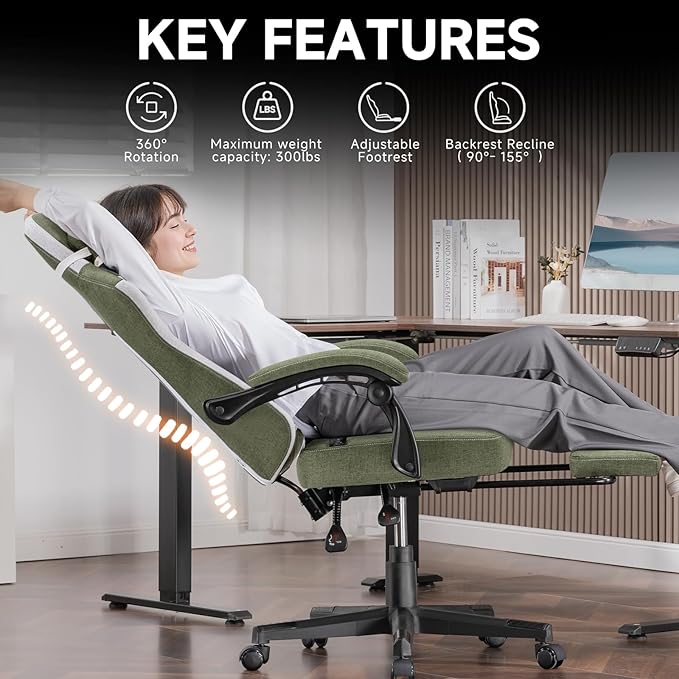 GTPLAYER Gaming Chair Fabric Computer Office Chair with Pocket Spring Cushion Ergonomic Office and Gaming Video Gaming Chair with Linkage Armrests High Back Desk Chair with Adjustable Recliner