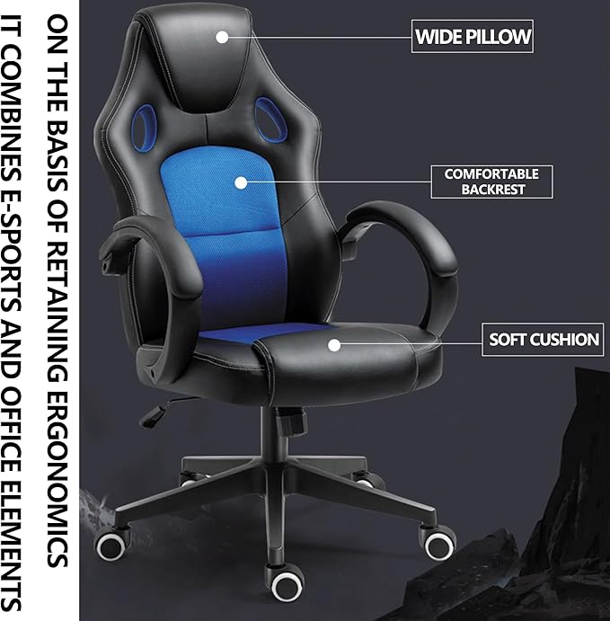 Ergonomic Office Gaming Computer Desk Chair Comfortable Leather Home Chair with Reclining Rocking Feature Modern Stylish PU Leather Chair for Study Work and Gaming Executive Living Room Bedr