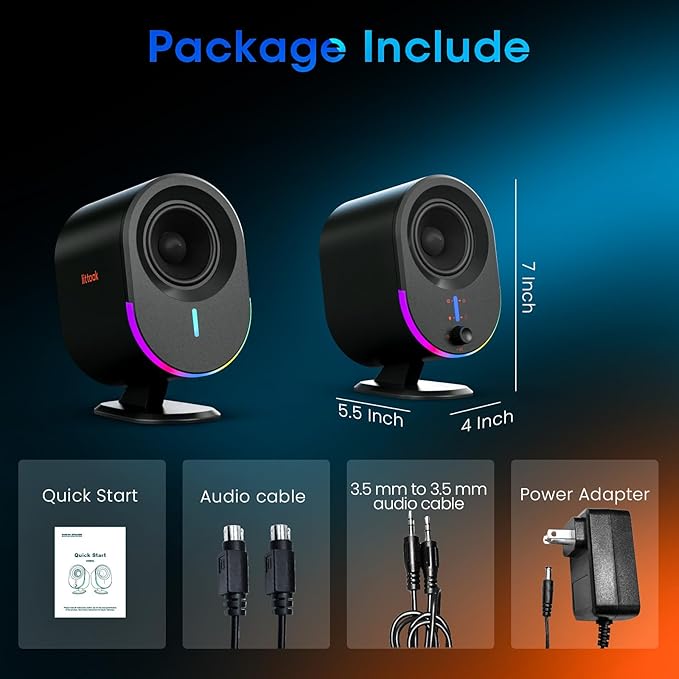 Computer Speakers LITTOAK Bluetooth PC Speakers AC Powered Gaming Speaker with 3 EQ Modes Stereo Speakers with 6 RGB Modes Aux in Headphone USB port Speaker for Laptop/Desktop/TV 2*15W 2.0 CH