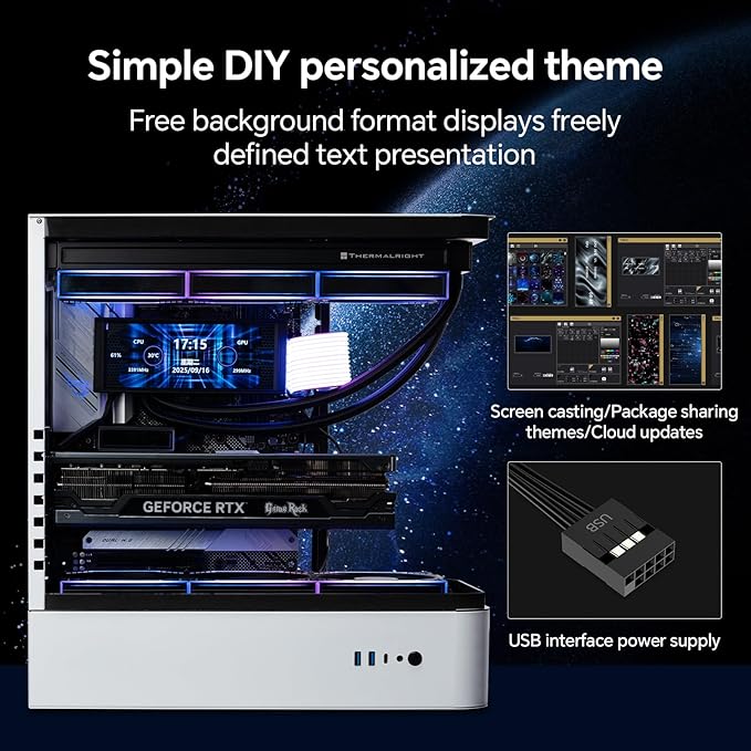 Thermalright Trofeo Vision LCD AIO Display 6.86” PC Monitor USB Type-C Screen for Real-Time Hardware Monitoring with Preset &amp DIY Themes for Gaming PC Case/CPU Cooler(Black)