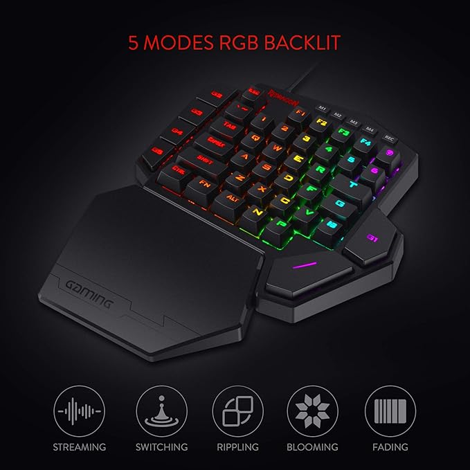 Redragon K585 DITI Wired One-Handed RGB Mechanical Gaming Keyboard 42 Keys Type-C Professional Gaming Keypad w/Upgraded Hot-Swappable Socket 7 Onboard Macro Keys &amp Detachable Wrist Rest