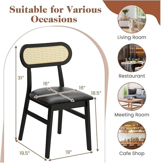 Adjustable Office Computer Chair with Armrest 1pcs Leather Upholstered Kitchen Dining Chairs with Breathable Mesh Cane Backrest and Rubber Wood Frame