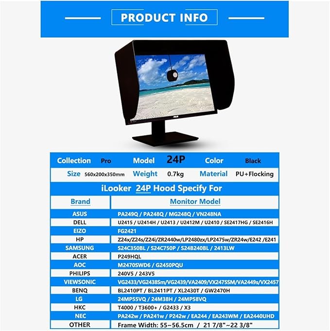 Thick Frame LCD LED Video Monitor Hood Sunshade Sunhood for Dell HP Viewsonic Philips Samsung LG EIZO NEC ASUS ACER BENQ AOC Lenovo iMac Fits Monitor Frame