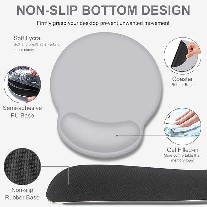 4 PCS Mouse Pad Desk Mat Protector Keyboard Wrist Rest + Comfortable Mouse Pad with Wrist Rest +Coaster Large Gaming Mousepad for Computer Laptop 35.4X 15.7 Deskpad for Office Home I Light Gray