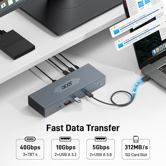 Acer Thunderbolt 4 Dock 16 in 1 DisplayLink Docking Station 4 Monitor 3×TB4+2×HDMI+2×DP Up to 8K &amp 40Gbps 160W Power 2.5G Ethernet SD4.0 USB C Dock for MacBook Pro/Max Dell Acer HP etc