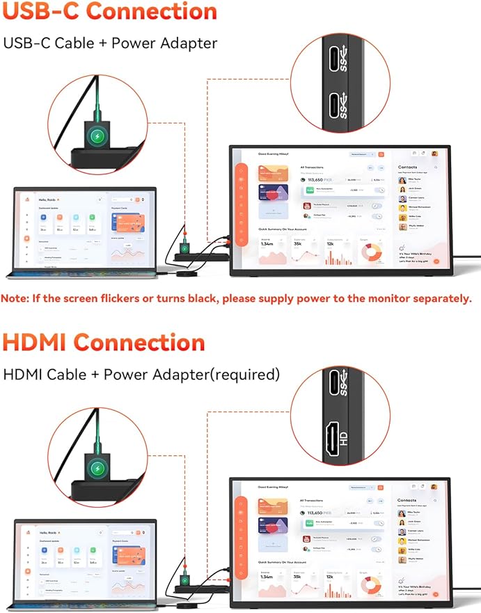 HotYeah 23.8 100Hz Portable Monitor 1080P FHD 100% sRGB IPS USB-C HDMI Large External Monitor Home Gaming 2nd Screen w/180° Adjustable Kickstand for MacBook Laptop PC Phone Tablet Switch PS5