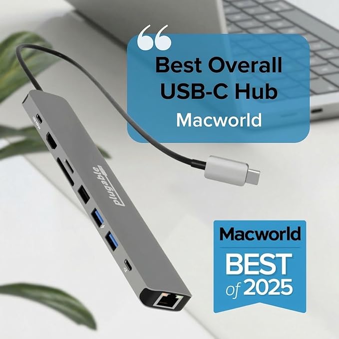 Plugable USB C Hub Multiport Adapter: 9-in-1 with 140W PD Charging 4K 60Hz HDMI 10Gbps Data Transfer Gigabit Ethernet SD for USBC USB4 Thunderbolt MacBook Windows Chromebook (USBC-9IN1E)