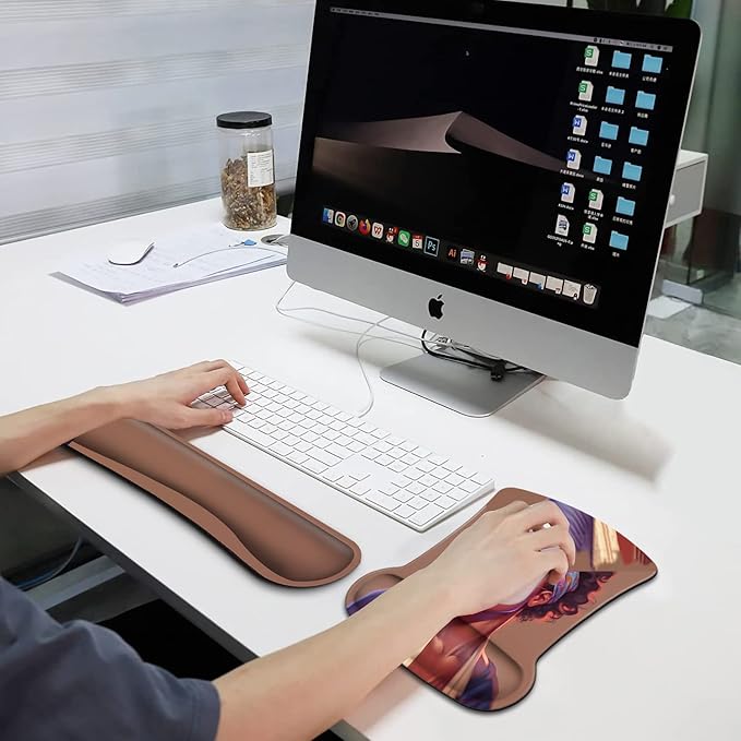Ergonomic Mouse Pad Wrist Support Gel and Keyboard Wrist Rest Set American Women African Black Design for Laptop Mac Gaming and Office Durable Comfortable and Pain Relief + Coaster