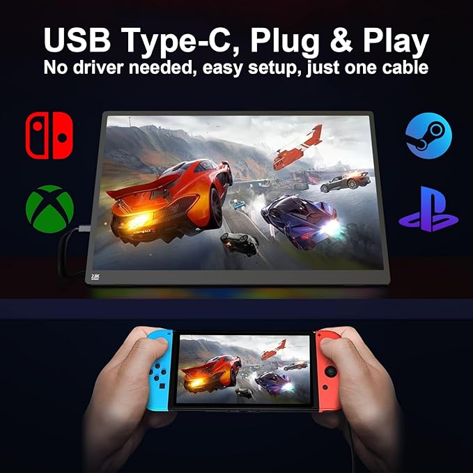 2.5K 100Hz Portable Monitor Touchscreen 15.6'' QHD 2880x1620 300 Nits 100% sRGB IPS Gaming Monitor w/VESA HDR FreeSync Eye Care USB-C HDMI External Second Screen for Laptop PC Phone Switch PS3/4/5