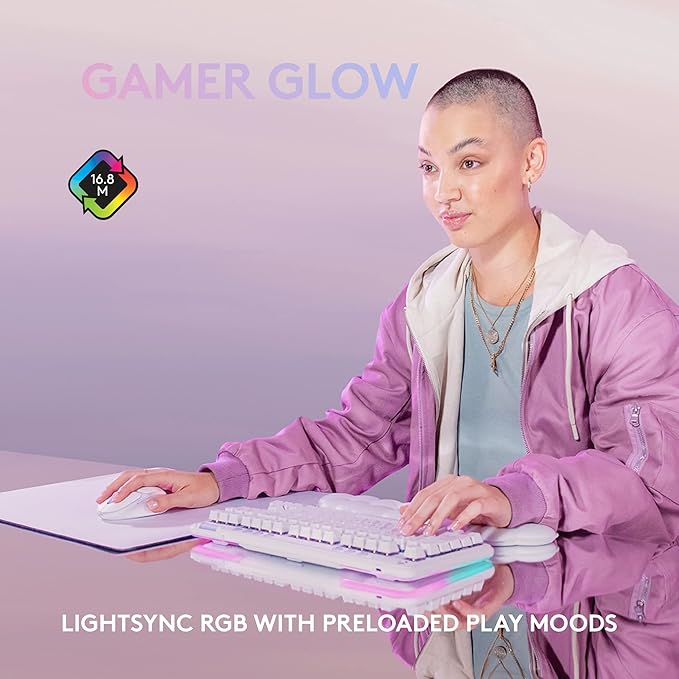 Logitech G Wireless Gaming Combo G715 Keyboard Linear + G705 Mouse Customizable LIGHTSYNC RGB Lighting Lightspeed Wireless Bluetooth PC/Mac/Laptop - White Mist