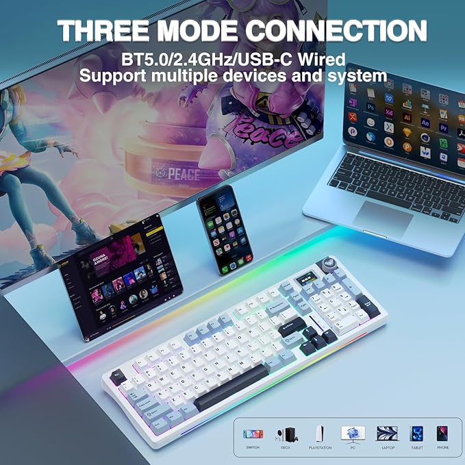 AULA S98 Pro Wireless Mechanical KeyboardSmart Screen &amp KnobTri-Mode BT5.0/USB-C/2.4GHz Creamy KeyboardPre-lubed Linear SwitchesHot Swappable RGB Backlit Computer Gaming Keyboards