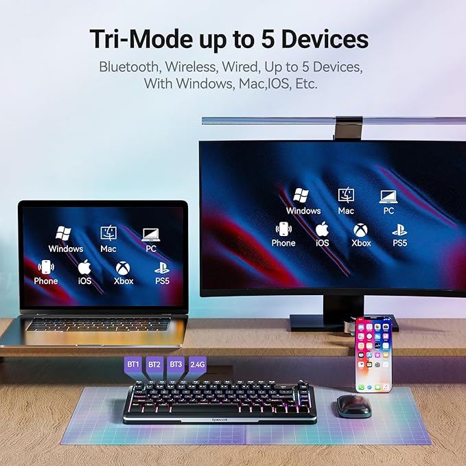 Redragon K708 Wireless Mechanical Keyboard with Screen Volume Knob &amp Pre-Lubed Switches - Tri-Mode (Bluetooth/2.4G/USB-C) RGB Gasket Gaming Keyboard Hot Swappable 4000mAh Battery for PC Mac e