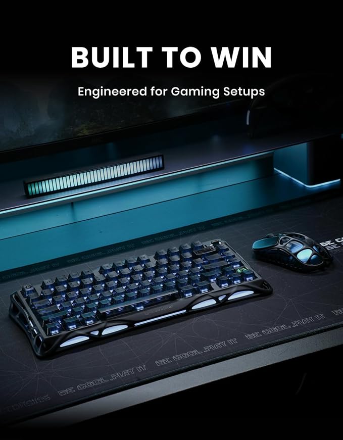 GravaStar Mercury K1 75% Wireless Mechanical Keyboard Aluminum Alloy Gaming Keyboard with Knob Hot Swappable Linear Switches Transparent Keycaps RGB Backlit 2.4GHz/BT5.0/USB for PC Gaming