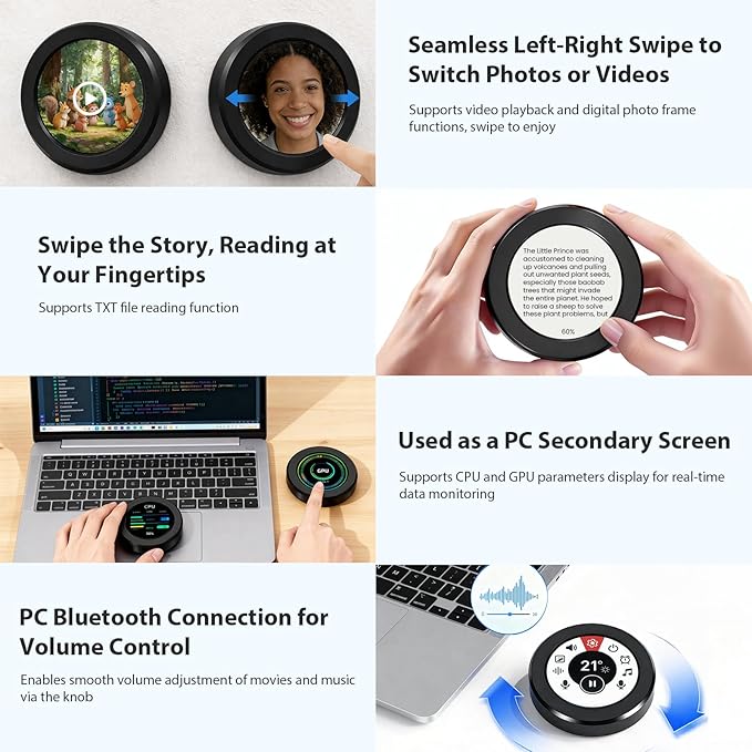 ELECROW ESP32 Rotary Display 480x480-2.1 Inch HMI IPS Round Knob Touch Display Development Board 2.4G WiFi and BLE Capacitive Touch Screen Compatible with Arduino IDE and The LVGL Library Black