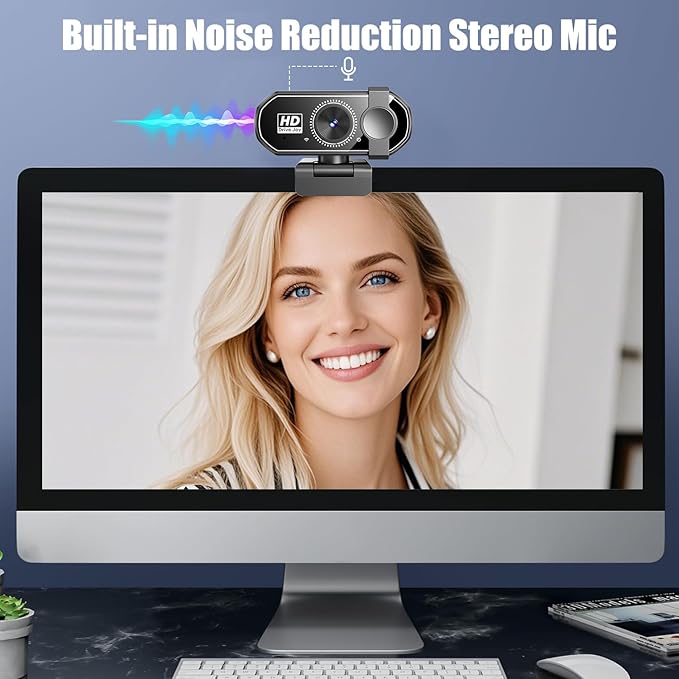 1080P Web Cam with Microphone Streaming Webcam with Privacy Cover 120° View Plug &amp Play Computer Camera for Windows/MacOS/Linux for Video Conferencing/Gaming/Conferences