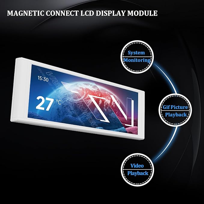 Trofeo Vision LCD White 6.86-inch Full-Color LCD Display (1280x480 Resolution) with a Magnetic Panel Screen Supporting DIY Dynamic/Static Images Special for CPU Liquid Cooler/Case