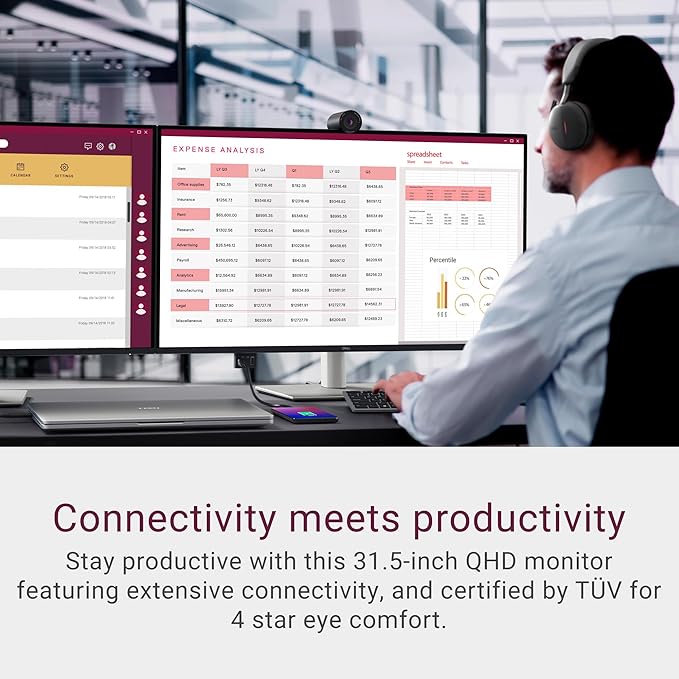 Dell Pro 32 Plus QHD USB-C Hub Monitor P3225DE - 31.5-inch QHD (2560x1440) 100Hz 8ms Display USB-C/HDMI/DisplayPort Connectivity Height/Swivel/Pivot/Tilt Adjustment 4 Star TÜV Eye Comfort - Black