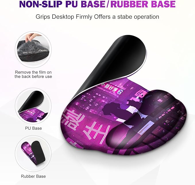 Gaming Mouse Pad Large Desk Mat Cute Desk Pad 4in1 XXL Mousepad + Keyboard Wrist Rest+Mouse Wrist Rest+Coaster Set with Ergonomic Desk Pad for Home Office Table Computer Purple Anime Neon