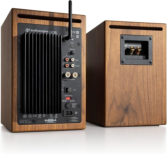 Audioengine HD5 Premium Powered Speakers | 150W Audiophile-Grade Bluetooth 5.0 with aptX HD | Built-in 24-Bit DAC | Real Wood Veneer | Bookshelf Speakers for Home Audio Studios &amp Vinyl