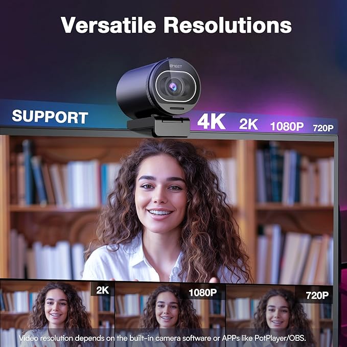 EMEET S600 4K Webcam with Tripod for Streaming - Sony 1/2.55'' Sensor PDAF Autofocus 1080P@60FPS 2 Noise Reduction Mics Built-in Privacy Cover 73° FOV Streaming Webcam for Product/Game/Beauty