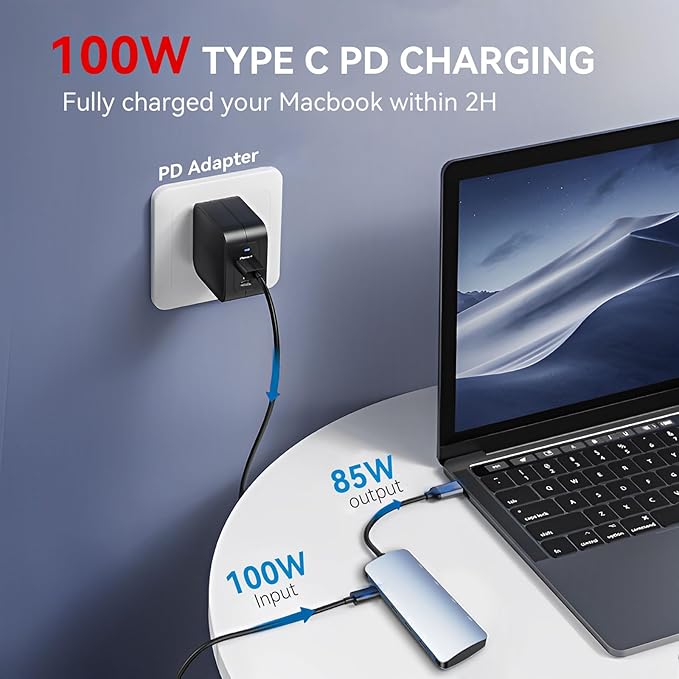 USB C to USB Hub 8-in-1 with 4K@60Hz HDMI 3 USB-C 3.2 Gen2 10Gbps 3 USB A 3.2 10Gbps Ports100W Power Delivery with 10Gbps Data USB-C Hub Multiport Adapter for MacBook Pro and More Type C Devices