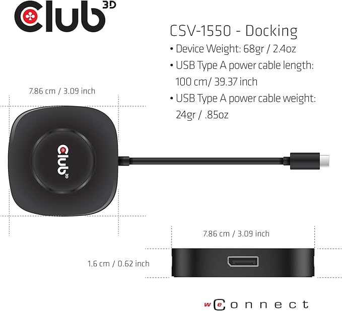 Club 3D CSV-1550 USB3.2 Gen2 Type-C(DP Alt-Mode) to DisplayPort Triple Monitor 4K60Hz M/F MST hub