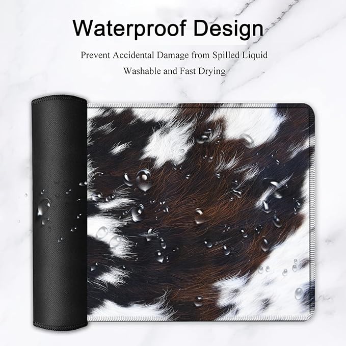 Large Gaming Mouse Pad Extended Waterproof Desk Pad Protector (31.5 x 11.8) Ergonomics Memory Foam Mouse Wrist Rest Support for Home Office Laptop Easy Typing Black &amp White Cowhide Fur Mouse