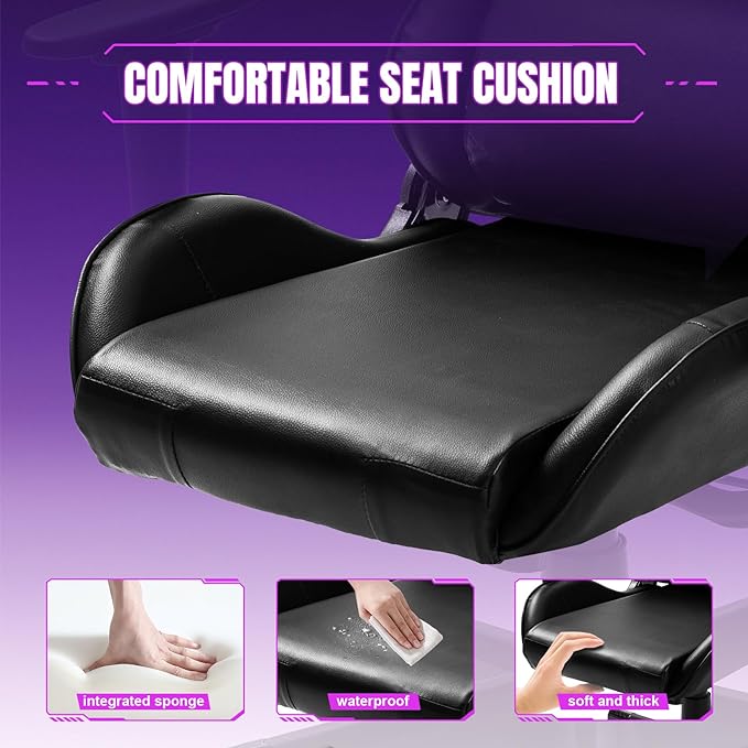 DIKEP Gaming Chair with Headrest and Lumbar Support Height Adjustable Swivel Office Chair High-Back Recliner Black