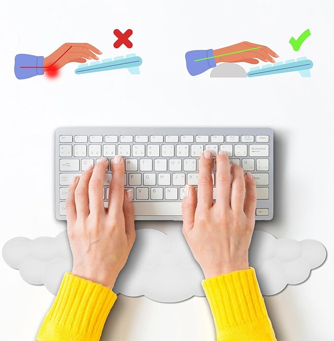 HOTTYAO Cloud Mouse Pad Wrist Support Keyboard Wrist Rest Set Ergonomic Wrist Support for Typing Pain Relief Portable for Computer Office Gaming (White-L)