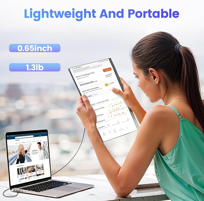 Teamgee 15.6 Laptop Screen Extender Slim &amp Lightweight Portable Monitor for Laptop Full HD IPS 360° Rotating Stand Detachable USB-C Plug &amp Play RGB Lighting Thin Bezels
