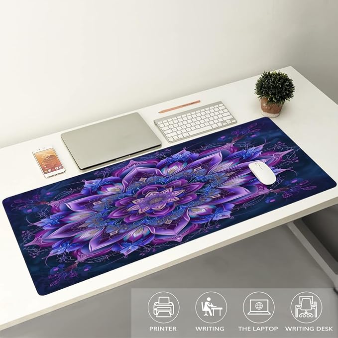 Purple Mandala Flower Floral Large Mouse Pad Gaming Mousepad Desk Mat for Desktop Computer Keyboard Waterproof Mouse Mat Desk Pad with Non-Slip Base for Game School Office Home 35.4 x 15.7
