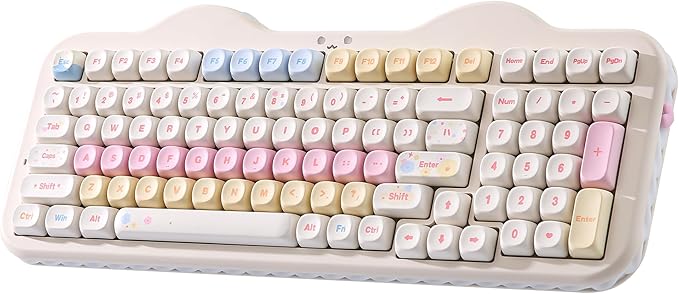 YUNZII C98 Wireless Mechanical Keyboard with Number Pad99 Key BT5.0/2.4G/USB-C Hot Swap Gasket Mount with PBT MOA KeycapsCustom RGBCute Cake Keyboard for Win/Mac (Beige Milk V2 Linear Switch)