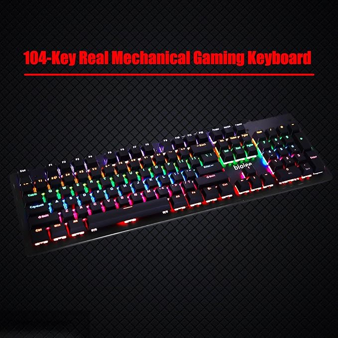 Estink Wired Mechanical Keyboard 104-Key Real Mechanical Gaming Keyboard Rainbow Backlit Keyboard Ergonomic Design USB Wired Keyboard for Wins PC Laptop for Game and Office (Brown