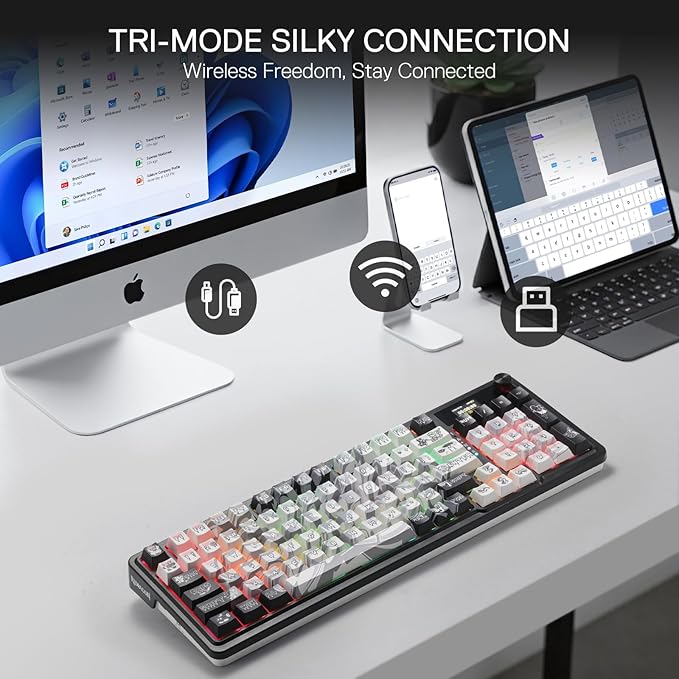 Redragon K719 PRO Wireless Gasket Gaming Keyboard w/Hype Screen &amp Knob 95 Keys Mechanical Keyboard Easy-Control 1.14’’ TFT Info Display 5-Layer Noise Dampening Street Graffiti Dye-Sub PBT Keyc