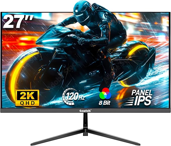 Gawfolk Gaming Monitor 27 inch QHD IPS PC Screen 120Hz 2K (2560×1440P) Ultra-Thin Zero Frame Computer Display for Home Office Business DP HDMI Wall-Mounted