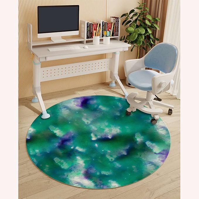 Blurry Green Black PU Leather Computer Chair Mat for Rolling Chair Lime Green Psychedelic Abstract Under Desk Low-Pile Office Rug Large Anti-Slip Multi-Purpose Abstract Diameter 55 in