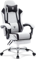 Gaming Chair Breathable FabricComputer Office Chair with FootrestMassage Lumbar Support and Gel PadErgonomic Reclining Adjustable Gamer Chair with Headrest and Spring Cushion Grey Black